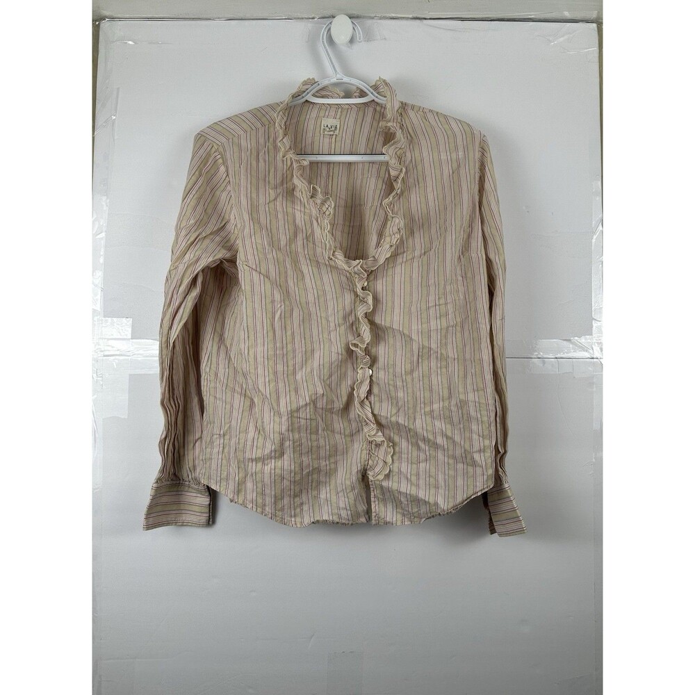 La Vie Rebecca Taylor M Striped Blouse Ruffle Collar Button Up Shirt